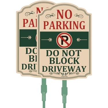 Imagem de Pacote com 2 placas de entrada de garagem sem estacionamento, 25 x 35 cm, com estacas de metal, alumínio resistente, à prova de intempéries, proteção UV, fácil de instalar ao ar livre