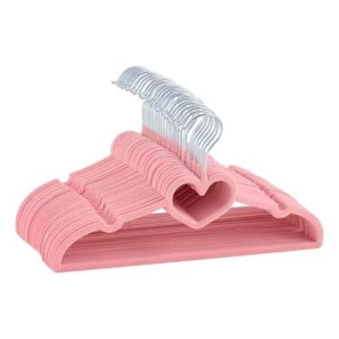 Imagem de Kit 10 Cabide Infantil Coração de Veludo Antideslizante Slim Ultrafino Moderno Reforçado para Roupa de Bebe e Criança