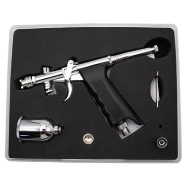 Imagem de Uouteo Kit de aerógrafo, pistola de gatilho de aerógrafo com tampa de pulverização de ventilador de 0,5 mm/agulhas/bocais, copo de 15 CC para pintura modelo unhas maquiagem de bolo