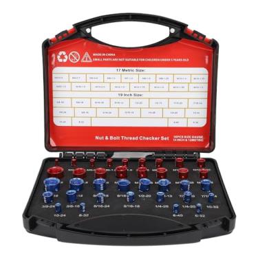 Imagem de Yosoo Caixa de Verificador de Nozes e Roscas, 44 Medidores Masculinos/femininos, Material de Liga de Alumínio Durável, Kit Portátil, Vários Tamanhos para Diferentes (36pc Conjunto)