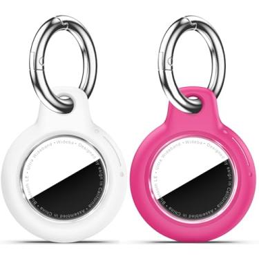 Imagem de Suporte de Airtag à prova d'água com 2 unidades com chaveiro Apple AirTag, capa rígida para PC AirTag, à prova de choque e à prova de arranhões, acessórios para etiqueta Apple - branco + rosa vermelha