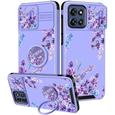 Imagem de Goocrux Capa para Moto G Stylus 5G 2025 - Capa de telefone feminina bonita e exclusiva design estético capa de câmera deslizante com suporte de anel capas para Motorola G Stylus 5G 2025, flor roxa
