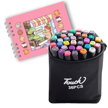 Imagem de Kit Canetas Touch Ponta Dupla 36 Cores – Estojo com Marcadores Artísticos para Colorir, Lettering, Mangá e Desenho – Ideal para Livros Estilo Bobbie Goods e TikTok (Rosa + 36 Cores)