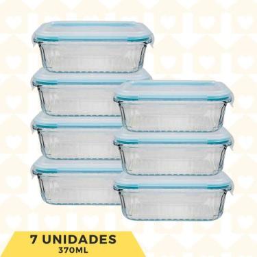 Imagem de Tigela Vidro 370ML Retangular Fitness Canelado Lancheira 7Un - Belo Vi