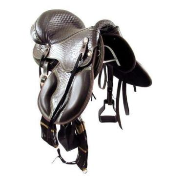 Imagem de Sela Australiana Mangalarga Entalhada Marrom Luxo Original - Couros Al
