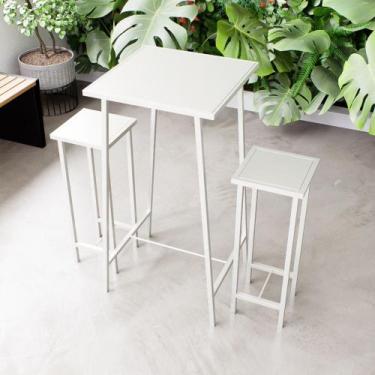 Imagem de Conjunto Mesa Alta Bar Bistrô Branca 2 Bancos Botequim Industrial Whit