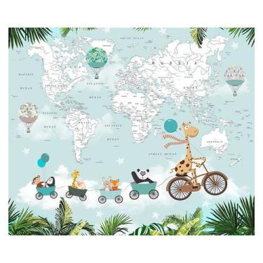 Imagem de Papel de Parede Adesivo Infantil Safari Mapa Mundi Quarto Menino Menin