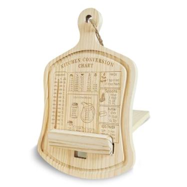 Imagem de GoShambar Suporte de livro de receitas para balcão de cozinha, suporte de livro de receitas com tabela de conversão de cozinha, suporte de livro de cozinha de madeira