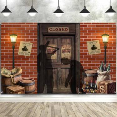 Imagem de Decorações de pano de fundo de festa dos anos 20, 2,8 x 1,2 m, capas de porta speakeasy fundo rugido vintage anos 20, suporte de parede de gangster, sinal de varanda para casa, bar, decoração de