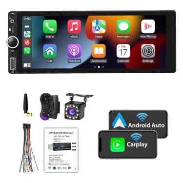 Imagem de FINYQBET Rádio Automotivo Multimidia 1 Din com CarPlay, Android Auto, Bluetooth, Câmera de Ré e Controle de Voz, Tela Sensível ao Toque de 6.9 Polegadas - Ideal para Caminhões e Carros