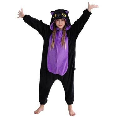 Imagem de DELEY Fantasia infantil de Halloween, Natal, cosplay, pijama, peça única, para gatos de 4 a 13 anos, Preto, 10-11 Anos