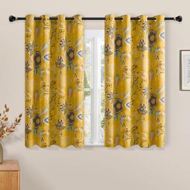 Imagem de XiDi Cortinas blackout florais amarelas mostarda com isolamento térmico, redução de ruído, botânica, folhas de flores, cortinas estampadas modernas com ilhós, tratamento de janela, 153 cm, comprimento