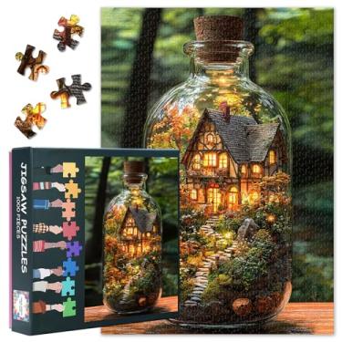Imagem de House in Bottle Terrarium Jigsaw Puzzles 1000 Pieces - Impossible Challenging Funny Jigsaw Puzzle Art for Home Decor House in Forest Bottle Terrarium Puzzles Birthday Party Gifts 27.5"X19.7"