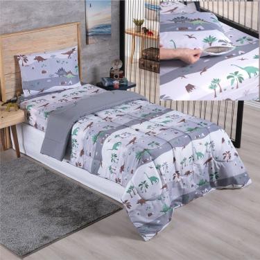 Imagem de Kit Coordenado Edredom Com Lençol Solteiro Alegria - Dinossauro - 100% Poliéster
