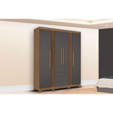 Imagem de Guarda Roupa Casal 4 Portas E 4 Gavetas C/ Pés Aurora 4.4 Jatobá/grafite - Santos Andirá