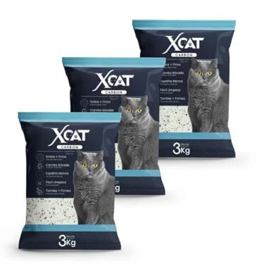 Imagem de Kit XCat Carbon Areia Sanitária Extra Fina para Gatos, com Aglutinante Vegetal e Carvão Ativado, 3kg (3 unidades)