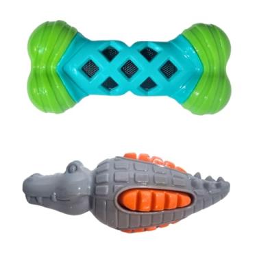 Imagem de Kit 2 Brinquedos Mordedor Pet Flutuante com Apito Crocodilo Osso Cães Interativo Cachorro