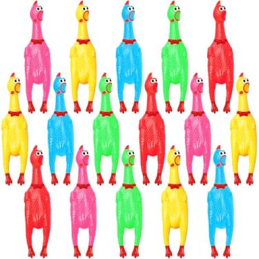 Imagem de Sratte Pacote com 16 brinquedos de galinha gritando granel grandes de borracha para animais de estimação, presentes de mastigar, brinquedo novidade (30,5 cm, colorido)