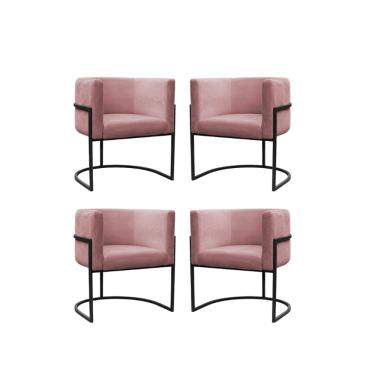 Imagem de Kit 4 Poltronas Reforçadas Decorativa Sala Carla Base Ferro Preta Suede Rose