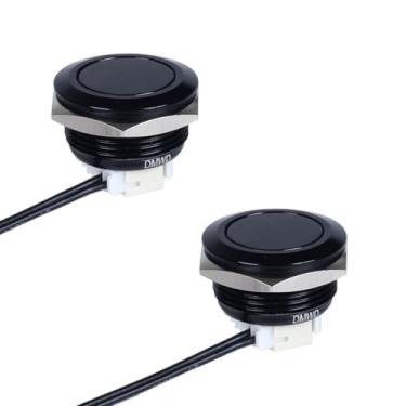 Imagem de DMWD 2 peças de interruptor momentâneo micro metal 19 mm super curto com cabo pré-fio 0-250 V (ON)-Off 2 pinos 1NO 3/10.2 cm orifício de montagem (revestimento preto sem cabeça plana leve)