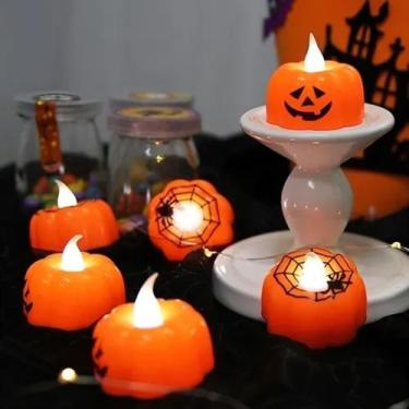 Imagem de Vela Led Abóbora Com Teia 2 Unid Decoração Halloween - Ydh