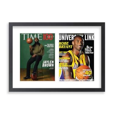 Imagem de ZZFQXZ Porta-retratos de 35,5 x 50,8 cm, expositor de madeira, moldura dupla de 20 x 26 cm com tapetes brancos para duas revistas de 20 x 27 cm ou quadrinhos de 0,6 cm de espessura (FZD810875W)