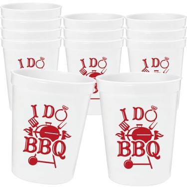 Imagem de Hzbcxs 12 peças de copos de churrasco I Do BBQ - Decorações de festa de casamento de noivado de 473 ml - We Can't Say I Do Without A BBQ Placa de decoração de chá de panela vermelha