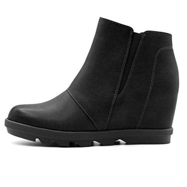 Imagem de Bota anabela feminina Athlefit com salto feminino botas de cano curto escondidas, Preto, 9.5