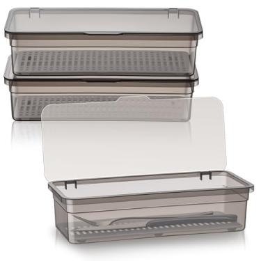 Imagem de Remerry Bandeja de talheres com tampa e escorredor, organizador de utensílios de plástico, caixa de armazenamento transparente de talheres de cozinha com tampa e escorredor, caixa de armazenamento de