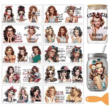 Imagem de arricraft 10 Folhas Retrô Feminino UV DTF Cup Wrap para Vidro de 473 g, Vintage Yes I'm Pretty Rub on Decalques Adesivos de Transferência de PVC para Copos DIY Madeira Funiture 24 x 11 cm/9,4 x 4,3