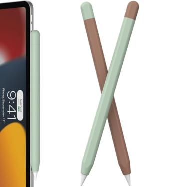 Imagem de FAFALITHIC Pacote com 2 capas de silicone compatíveis com Apple Pencil Pro e Apple Pencil Capa protetora de 2ª geração, suporta carregamento magnético e toque duplo (Mousse Mocha + Verde)