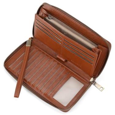 Imagem de SENDEFN Carteiras femininas de couro com bloqueio de RFID, zíper ao redor de grande capacidade, carteira com suporte de cartão de crédito, 1 - Cera - marrom, Carteiras femininas de couro com bloqueio de RFID