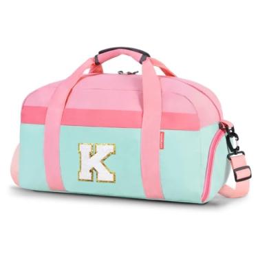 Imagem de WOOMADA Bolsa infantil para meninos ou meninas, bolsa noturna infantil com compartimento para sapatos e bolso molhado, ideal para esportes, viagens, Rosa, verde, K