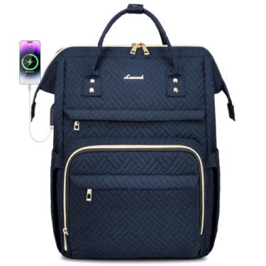 Imagem de LOVEVOOK Mochila feminina para laptop, 15,6 polegadas, profissional, para viagem, para computador, laptop, enfermeira, professora, mochila, impermeável, bolsa de trabalho com porta USB, trança azul