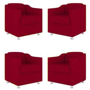 Imagem de Kit 4 Poltronas Decorativas Clinica Sala Recepção Tecido Suede Cor:Vermelho