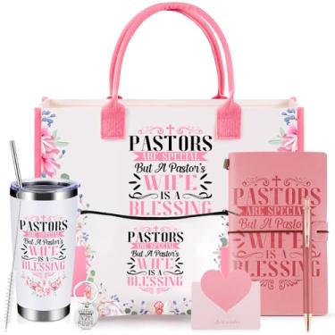 Imagem de VAIPI Presentes de agradecimento da esposa pastor para mulheres, fé, presentes cristãos inspiradores para pastores esposa religiosa católica cesta de presente com copos isolados bolsa diário caneta