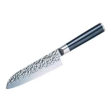 Imagem de Swiss Diamond Faca Santoku, aço alemão com cabo ABS, cabo de meia pino, facas de chef de lâmina martelada de grau profissional, 55 + 2 dureza Rockwell, 18 cm