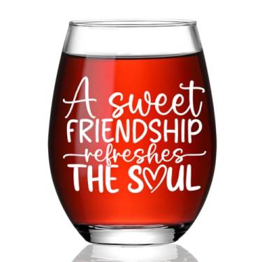 Imagem de Ymzkpoa A Sweet Friendship Refreshes the Soul – Provérbios 27:9, presentes de taça de vinho sem haste cristã fofos para mulheres, irmã, presentes baseados na fé para ela, melhor presente de amizade