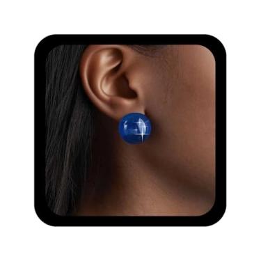 Imagem de Allereyae Brincos de bola azul boho brinco de bola de acrílico brincos redondos de vidro brincos grandes brincos de contas de resina joia de festa de formatura para mulheres, Zinco, Sem pedra preciosa