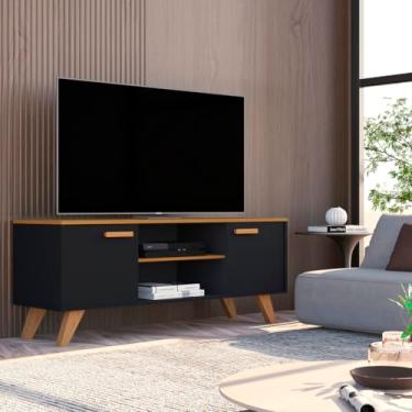 Imagem de Rack para TV até 50 Polegadas 120 cm Estante para Sala de Estar com Prateleiras Modelo Rebeca (Preto)