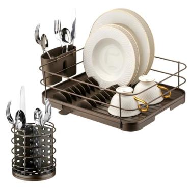 Imagem de Kit Cozinha Porta Talheres + Escorredor De Louça Bandeja Cor Café - Future