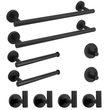 Imagem de NearMoon O conjunto de ferragens de banheiro SUS 304 engrossar o conjunto de barra de toalha de aço inoxidável inclui haste de toalha de 41 cm, suporte de papel higiênico, ganchos multifuncionais