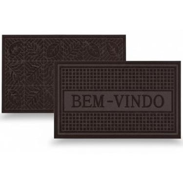 Imagem de Conjunto 2 Tapetes de Porta Capacho Folhas Inverno Antiderrapante de PVC Capacho Tapete Antiderrapante 40 x 60 (BORDO)