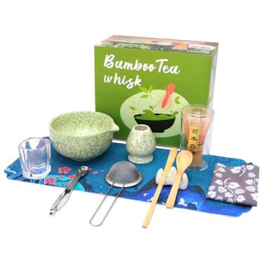 Imagem de Conjunto de batedor Matcha, kit de 11 peças de matcha japonês com tigela e batedor de cerâmica, colher, peneira, copo medidor, suporte de batedor, pano de chá – Conjunto Matcha tradicional para caixa