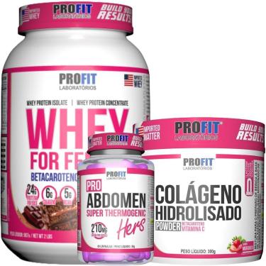 Imagem de WHEY FOR FEMINY 907G l TERMOGÊNICO PRO ABDOMEN HERS 60 CÁPSULAS l COLÁGENO HIDROLISADO 300G l PROFIT-Feminino