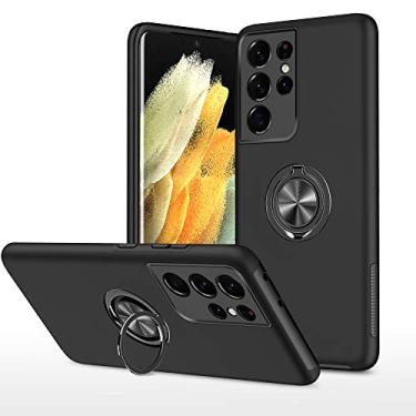 Imagem de SORAKA Capa para Samsung Galaxy S21 Ultra 5G com suporte de anel invisível e placa de metal para montagem magnética em carro Capa rígida para PC Capa Samsung Galaxy S21 Ultra 5G Capa