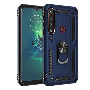 Imagem de SORAKA Capa para Motorola One Macro com suporte de anel capa armadura Motorola Moto G8 Plus capa traseira de policarbonato rígido com placa de metal para celular magnético suporte de carro azul