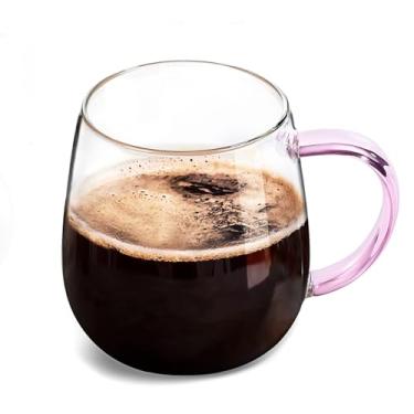 Imagem de MAQQL Caneca de vidro transparente com alça, alça rosa/473 ml, caneca de vidro borossilicato para canecas de café de vidro grandes com alças, canecas de bebidas com alças ou como um presente!