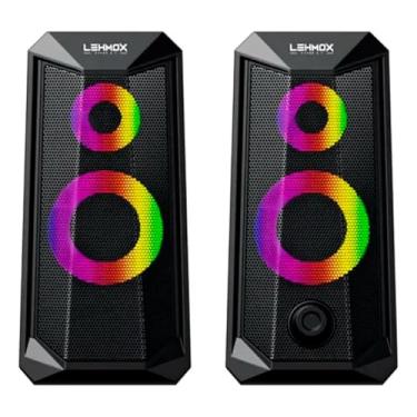 Imagem de Caixa de Som Gamer para PC com LED RGB, Alto-Falantes Duplos, Conexão P2 e USB, Preto