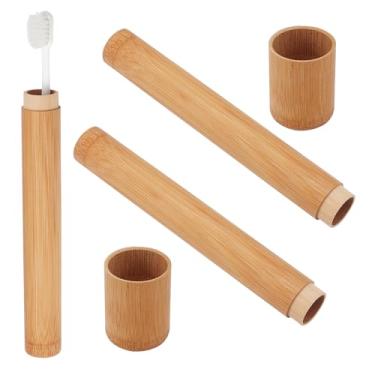 Imagem de NICENEEDED Estojo de escova de dentes de bambu para viagem, tubo de escova de dentes vazio, suporte de escova de dentes reutilizável portátil para viagens de acampamento
